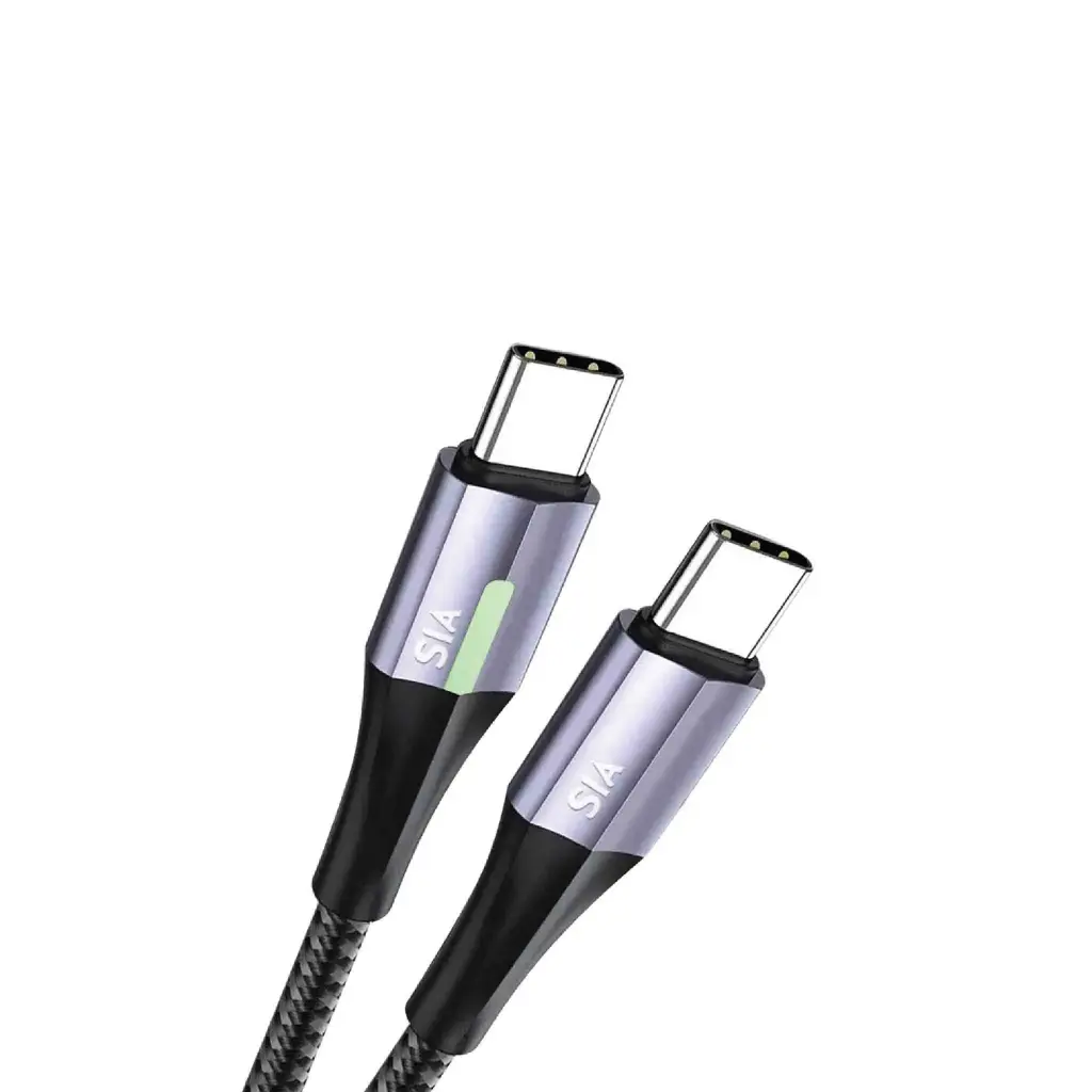 SIA Powerlink  NYLON BRAIDED CABLE C-C 100W- 100CM WITH LED LIGHT - 100CM BLACK WITH METAL SHELL
