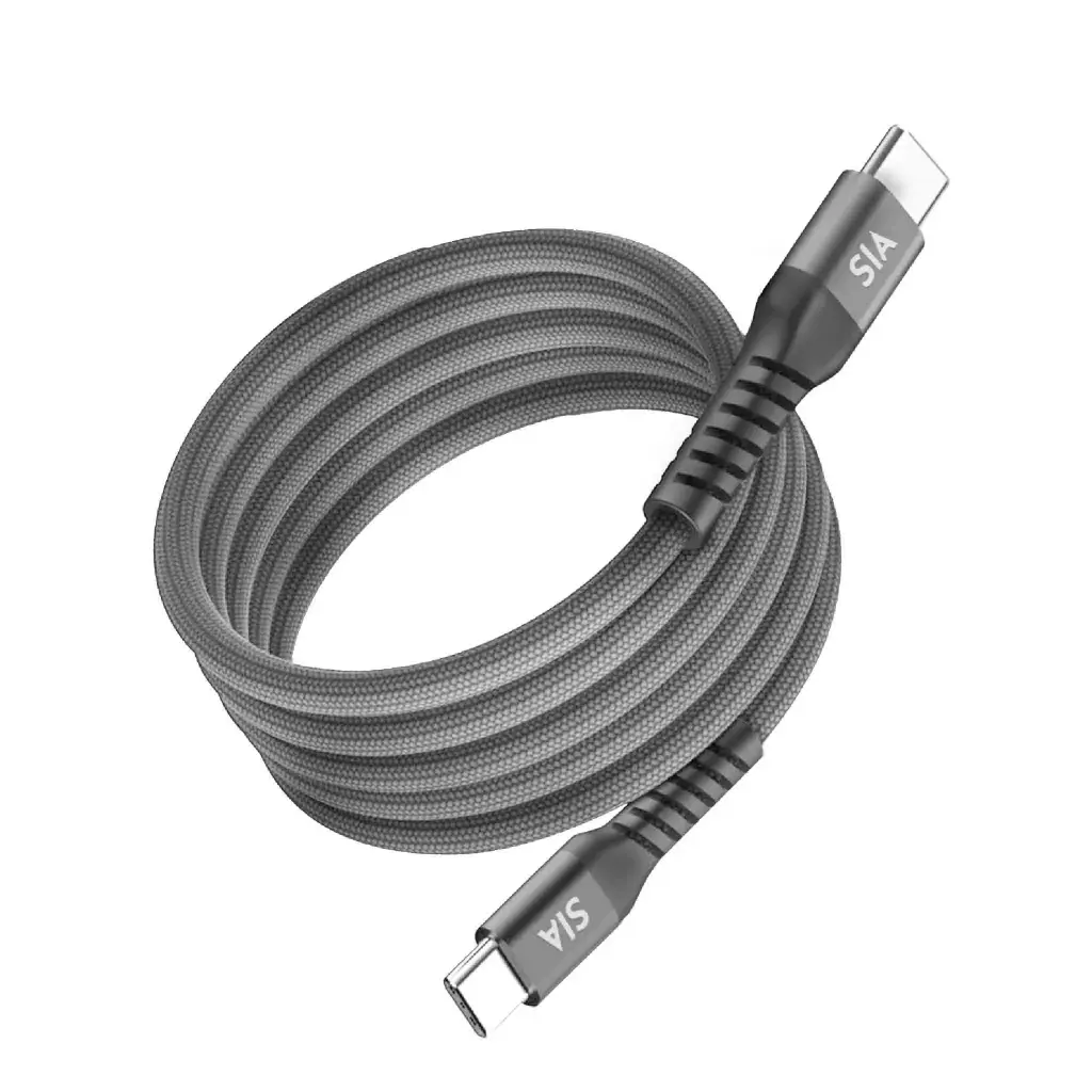SIA Powerlink -  MAGNETIC TIE  BRAIDED with nylon CABLE C-C  65W- 100CM   GRAY with GRAY shell