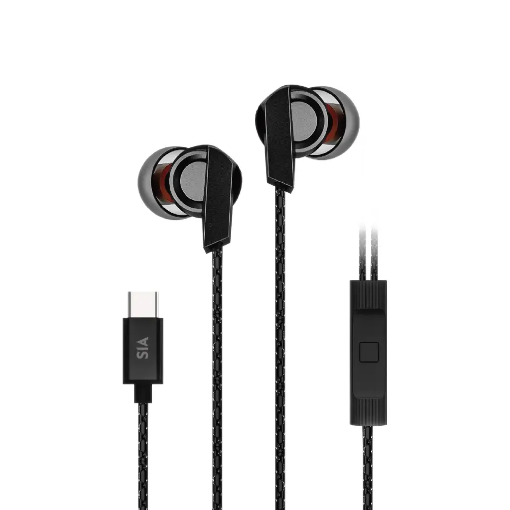 SIA SOUNDLINK -  BRAIDED WIRED TYPE-C EARBUDS WITH MIC AND VOLUME CONTROL 1.2M-BLACK