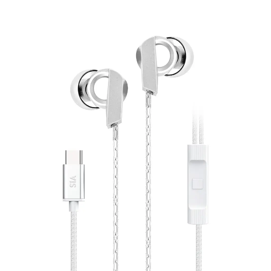 SIA SOUNDLINK -  BRAIDED WIRED TYPE-C EARBUDS WITH MIC AND VOLUME CONTROL 1.2M-WHITE