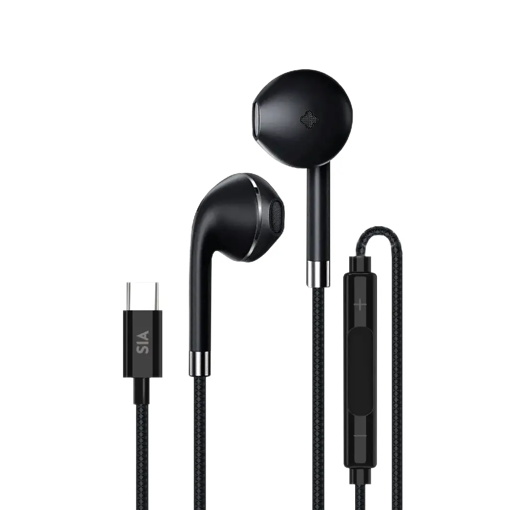 SIA Soundlink Braided Wired Type-C Earphone With Mic And Volume Control 1.2M - Black