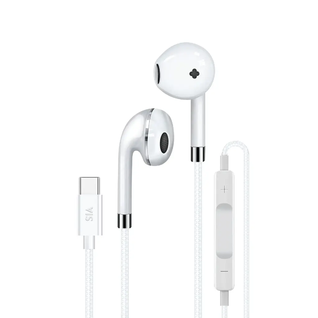 SIA SOUNDLINK -  BRAIDED WIRED TYPE-C EARPHONE WITH MIC AND VOLUME CONTROL 1.2M-WHITE