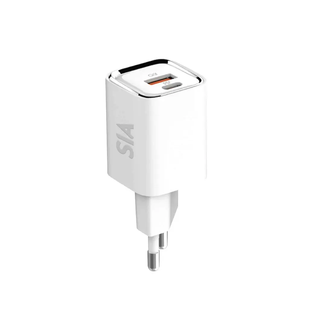 SIA VoltBase Wall Charger with 2 ports 25W PD/QC3.0 - White