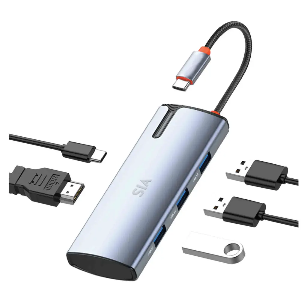 SIA Powerlink HUB PD100W USB-C Multi-function Docking Station Type-C To PD*1+HDMI*1+USB3.0*3  
