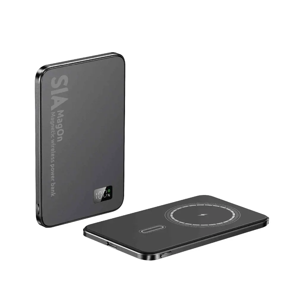 SIA MagOn Magnetic Power Bank Metal Body PD 20W Wireless Charging 15W - 5000mAh - Black