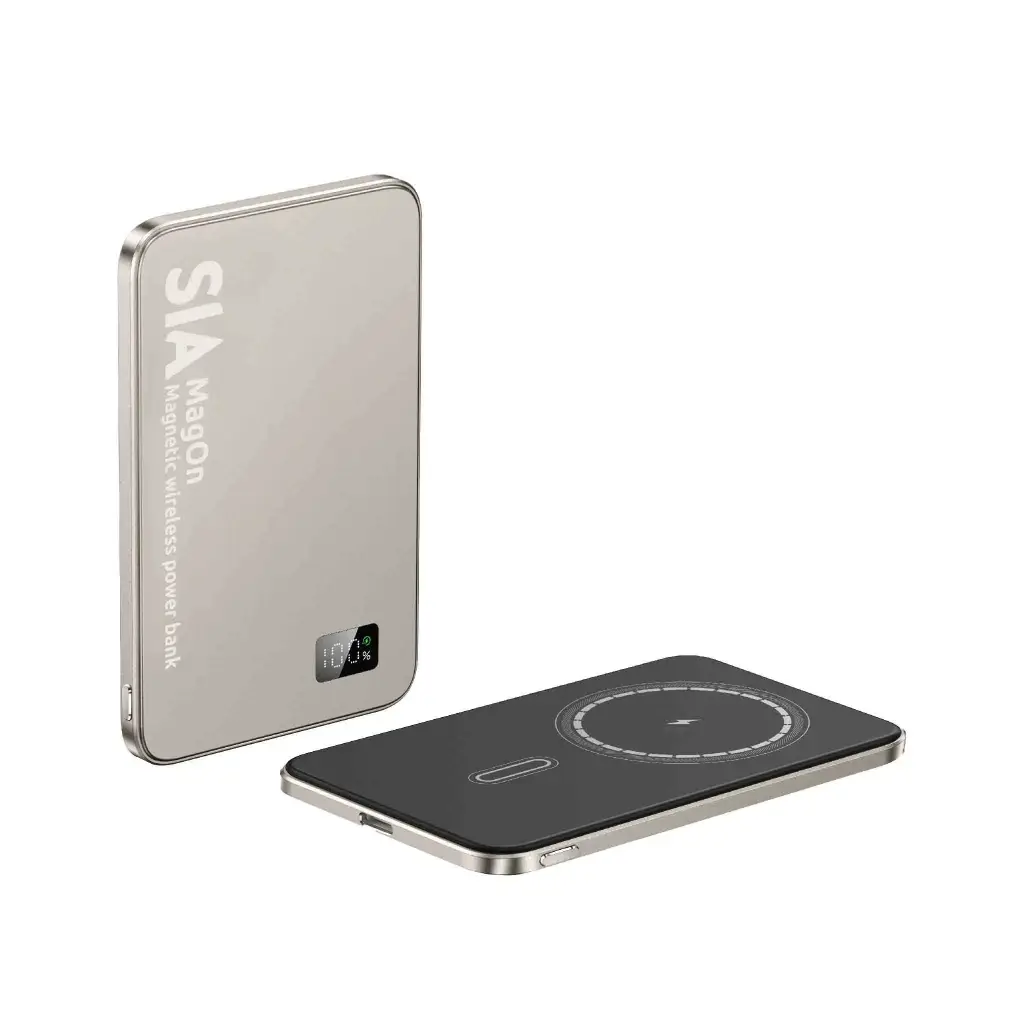SIA MagOn Magnetic Power Bank Metal Body PD 20W Wireless Charging - 15W 10000mAh - Natural Titanium