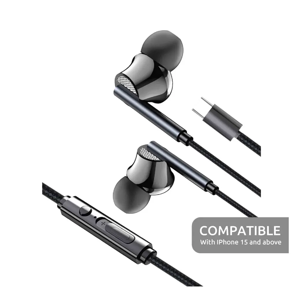 SIA Soundlink Wired Type-C Earbuds With Mic and Volume Control 1.2m - Black (Ios Compatible )