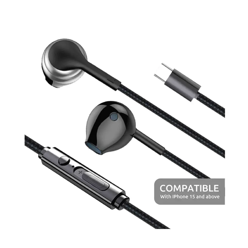 SIA Soundlink Wired Type-C EarPhone With Mic and Volume Control 1.2m - Black (Ios Compatible )