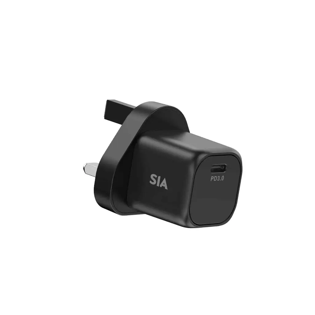 SIA VoltBase - Mini Wall Charger Gan PD/PPS 35W Type-C Port With C-C Cable 1m Black - UK