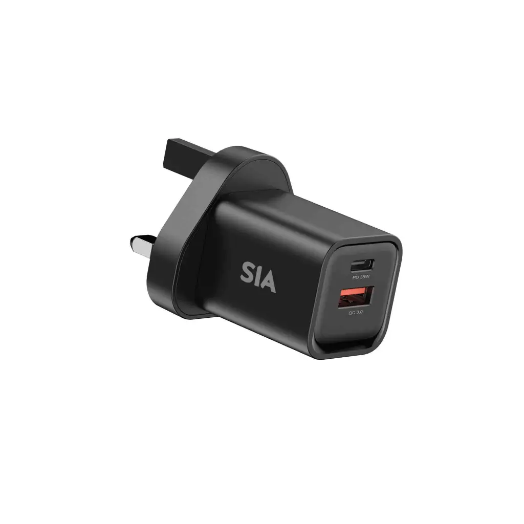 SIA VoltBase Wall Charger Gan PD/PPS/QC 35W Dual Ports A+C Black - Uk