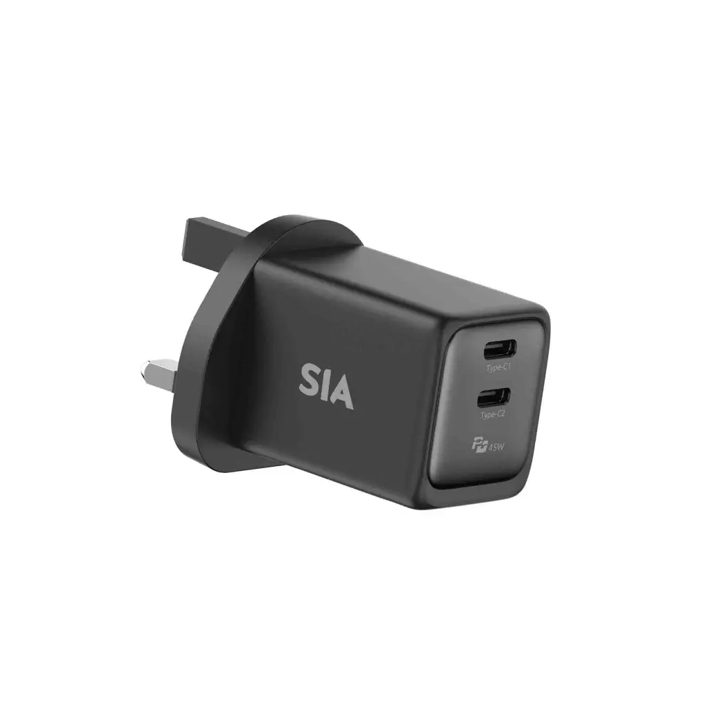 SIA VoltBase Wall Charger Gan PD/PPS 45W Dual Type-C Port Black - Gray - UK