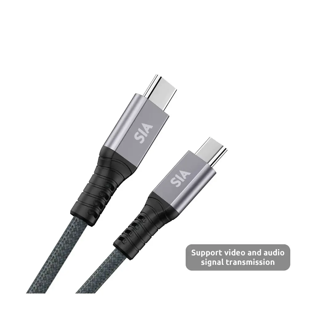 SIA Powerlink Beaided C-C 240W Cable With 40GBPS Data Transmission Support Video AND Audio, Emark IC - 1.0m Gray
