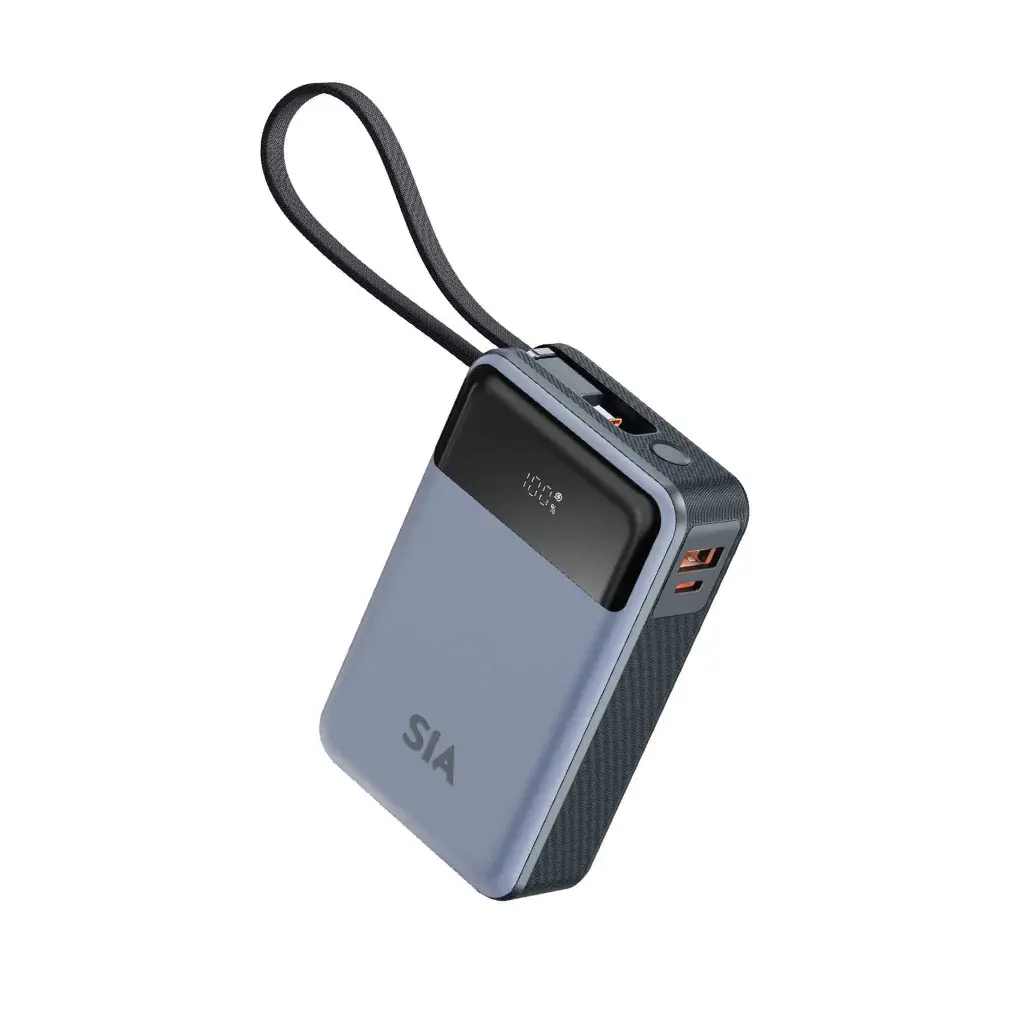 SIA Volt Link Power Bank 20000mAh 65W PD/PPS/QC With Built-in Type-C Cable - Gray