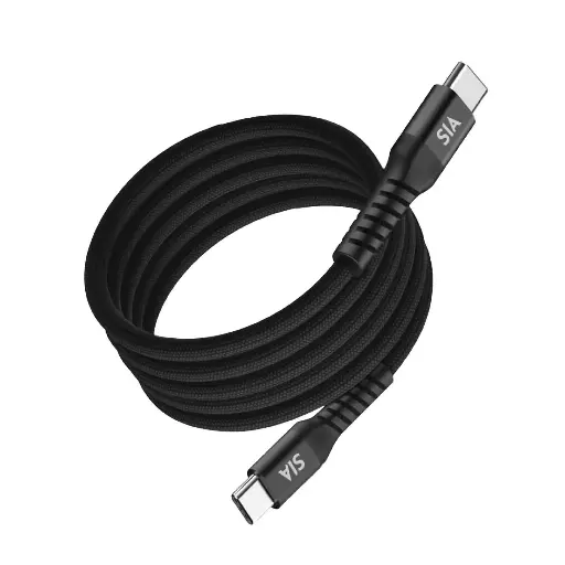[BKCC65-1MG-BLK] SIA Powerlink Magnetic Tie  Braided With Nylon Cable C-C  65W- 100Cm   Black With Black Shell