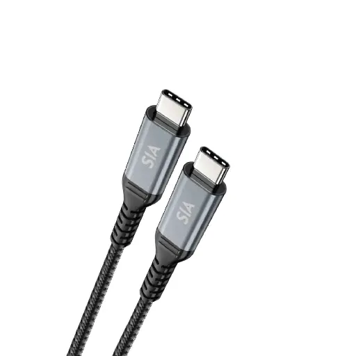 [BKCC100-2NBRD-BG] SIA Powerlink Nylon Braided Cable  C-C 100W - 200Cm - Black Gray With Metal Shell