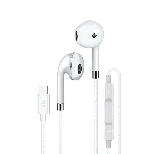 [BK-SL-BRD-C-PHONE-WT] SIA SOUNDLINK -  BRAIDED WIRED TYPE-C EARPHONE WITH MIC AND VOLUME CONTROL 1.2M-WHITE