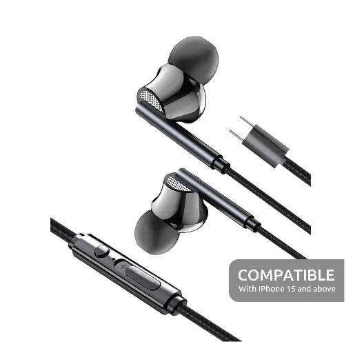 [SI-SL31BUD-BLK] SIA Soundlink Wired Type-C Earbuds With Mic and Volume Control 1.2m - Black (Ios Compatible )