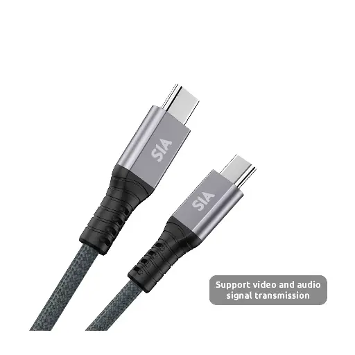 [SIBRDCC40GB-GR] SIA Powerlink Beaided C-C 240W Cable With 40GBPS Data Transmission Support Video AND Audio, Emark IC - 1.0m Gray
