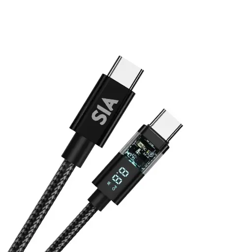 [SIBRDCC60DIG-BK] SIA powerlink Braided Type-C to Type-C Cable 60W 1.2m Transparent Shell With Digital Display
