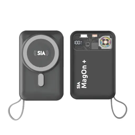 [SIPBMGP2] SIA Magon + Magnetic Power Bank - Built in RGB Cooling Fan for iPhone and I-Watch With Type C and Lightining BUILT-IN Cables - PD 20W - Wireless Charging 15W 10000mAh - Gray